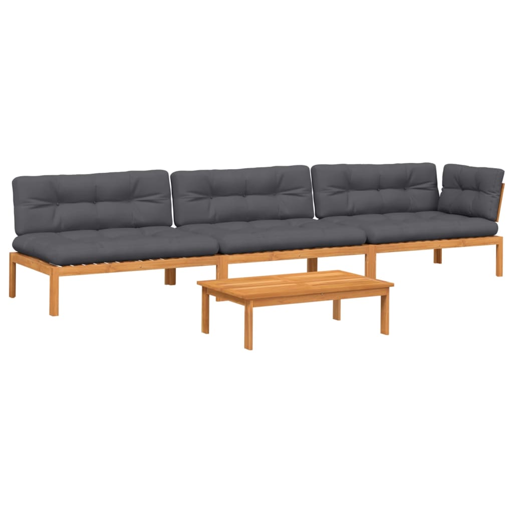4-delige Loungeset pallet met kussens massief acaciahout