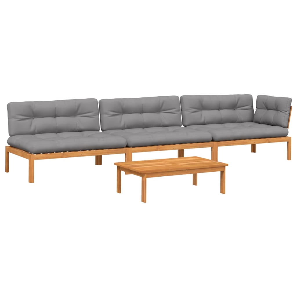 4-delige Loungeset pallet met kussens massief acaciahout