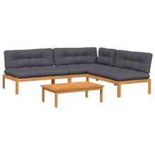 4-delige Loungeset pallet met kussens massief acaciahout