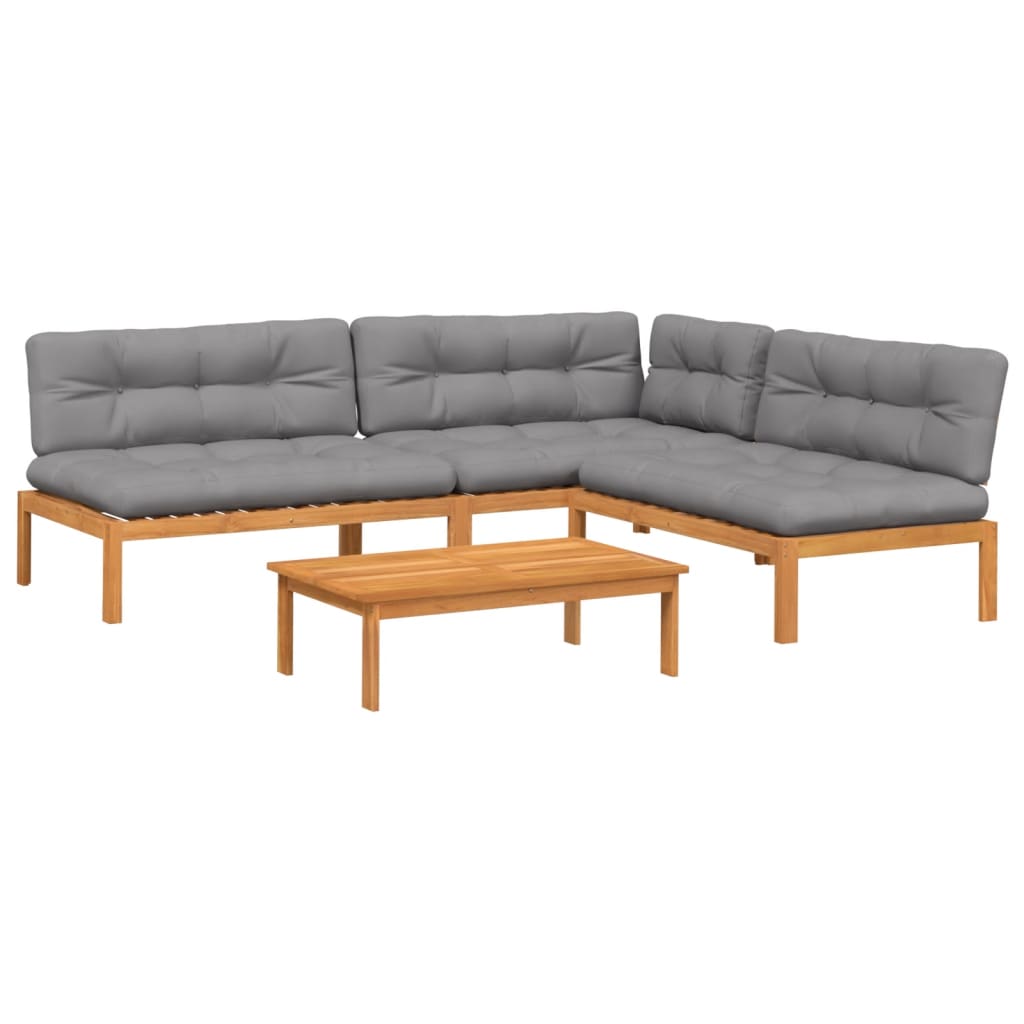4-delige Loungeset pallet met kussens massief acaciahout