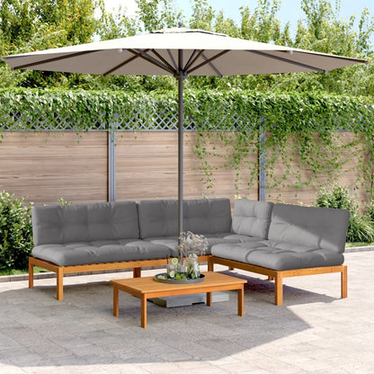 4-delige Loungeset pallet met kussens massief acaciahout