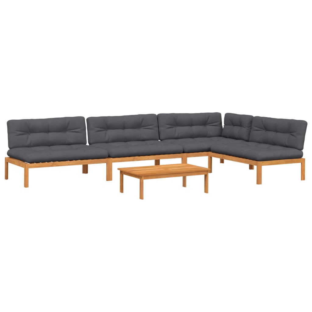 5-Delige Loungeset Pallet Met Kussens Massief Acaciahout Antraciet 1