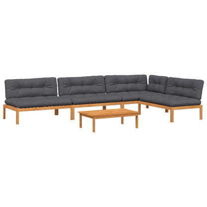 5-Delige Loungeset Pallet Met Kussens Massief Acaciahout Antraciet 1