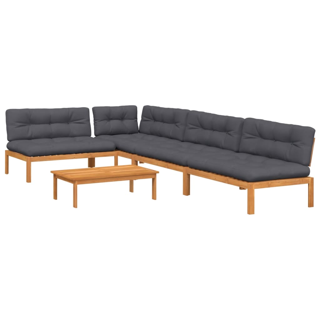 5-Delige Loungeset Pallet Met Kussens Massief Acaciahout Antraciet 1