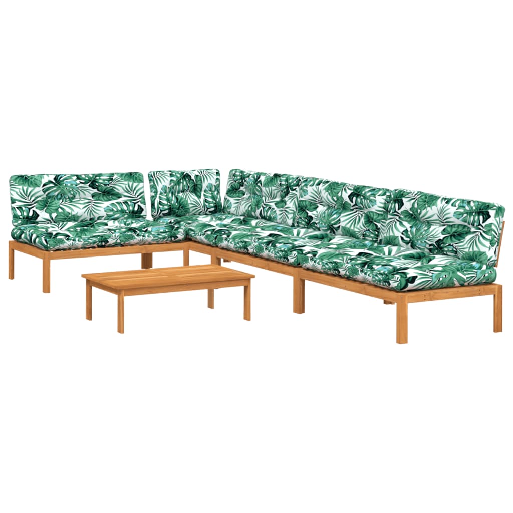 5-delige Loungeset pallet met kussens massief acaciahout