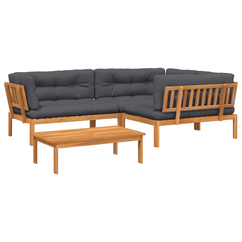 4-delige Loungeset pallet met kussens massief acaciahout
