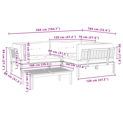 4-delige Loungeset pallet met kussens massief acaciahout