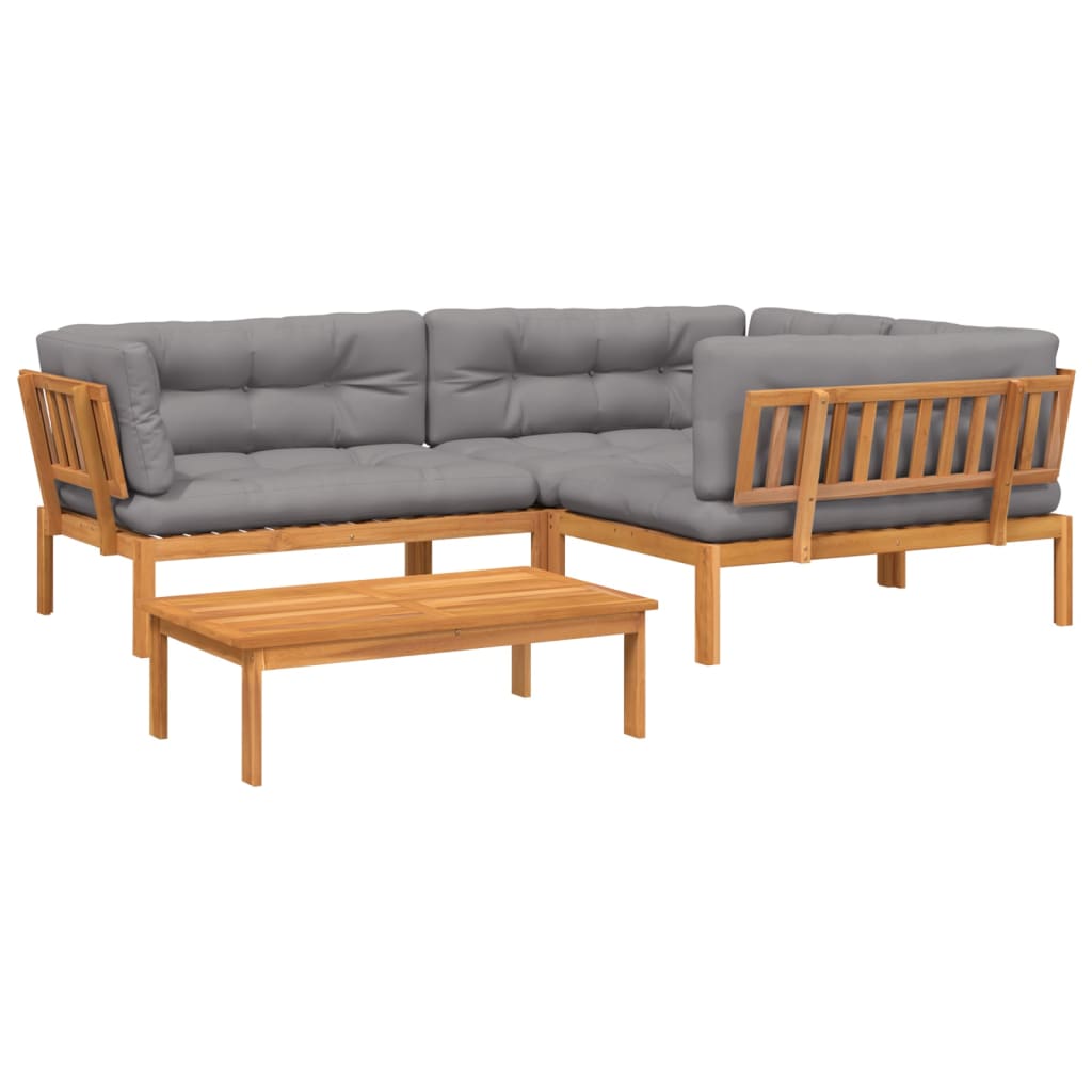 4-Delige Loungeset Pallet Met Kussens Massief Acaciahout Grijs 1