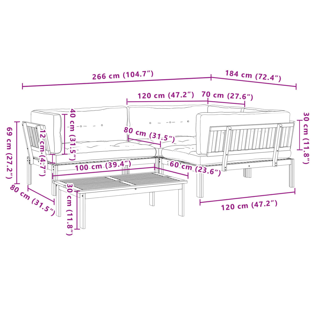 4-Delige Loungeset Pallet Met Kussens Massief Acaciahout Grijs 1