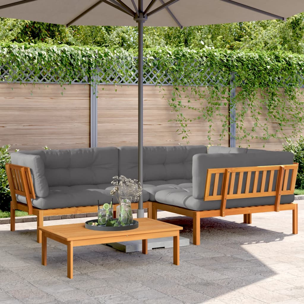 4-Delige Loungeset Pallet Met Kussens Massief Acaciahout Grijs 1
