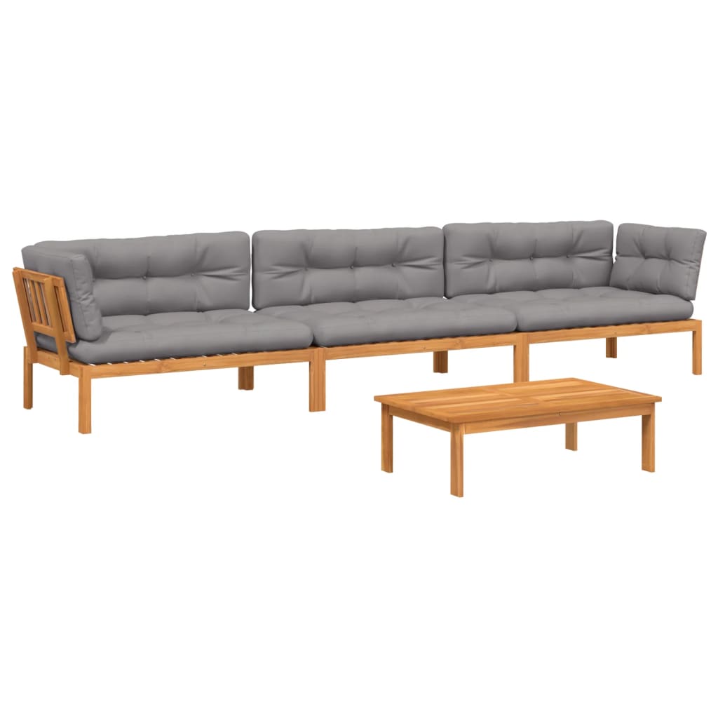 4-Delige Loungeset Pallet Met Kussens Massief Acaciahout Grijs 1