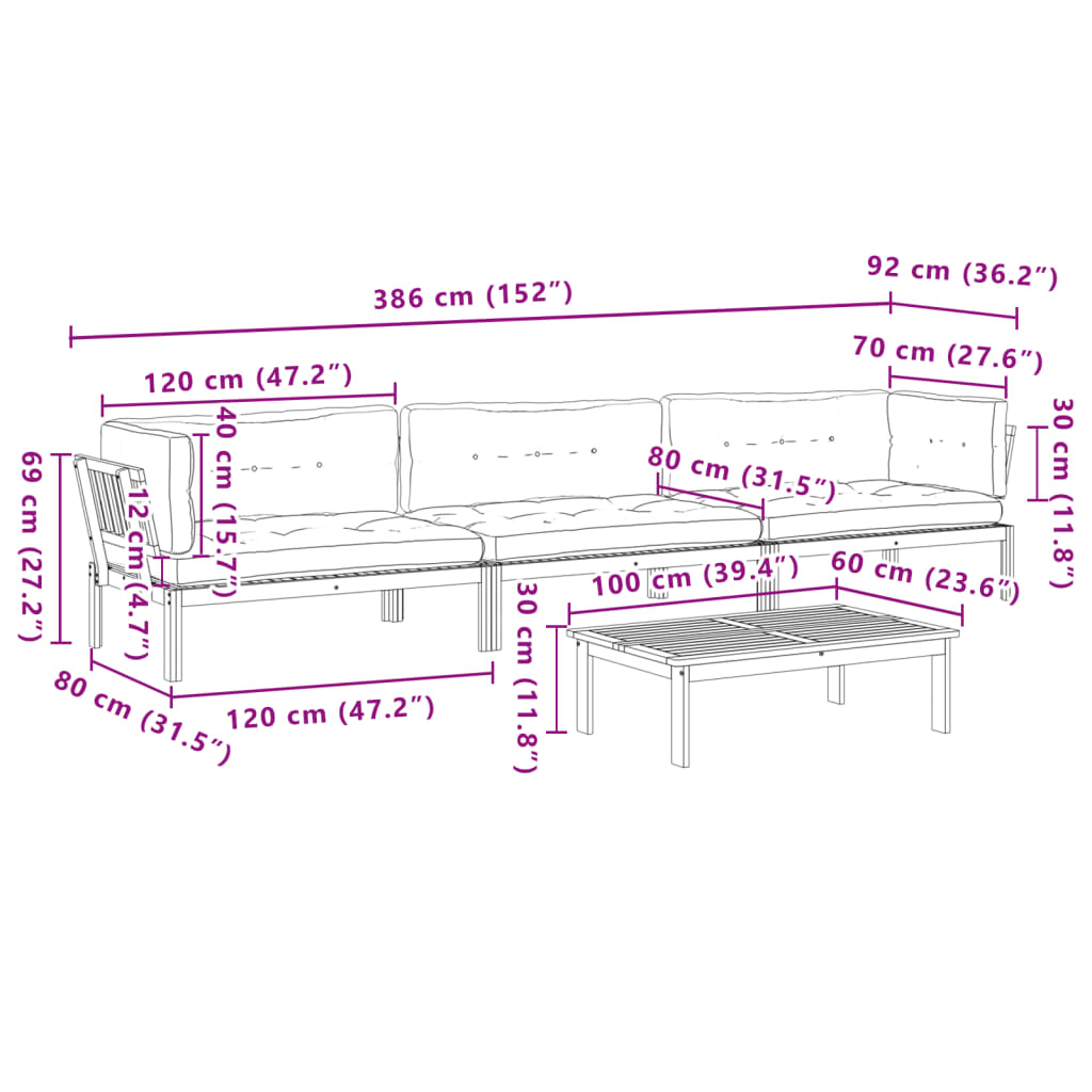 4-Delige Loungeset Pallet Met Kussens Massief Acaciahout Grijs 1