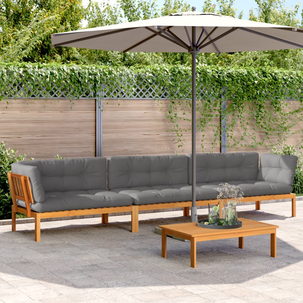 4-Delige Loungeset Pallet Met Kussens Massief Acaciahout Grijs 1