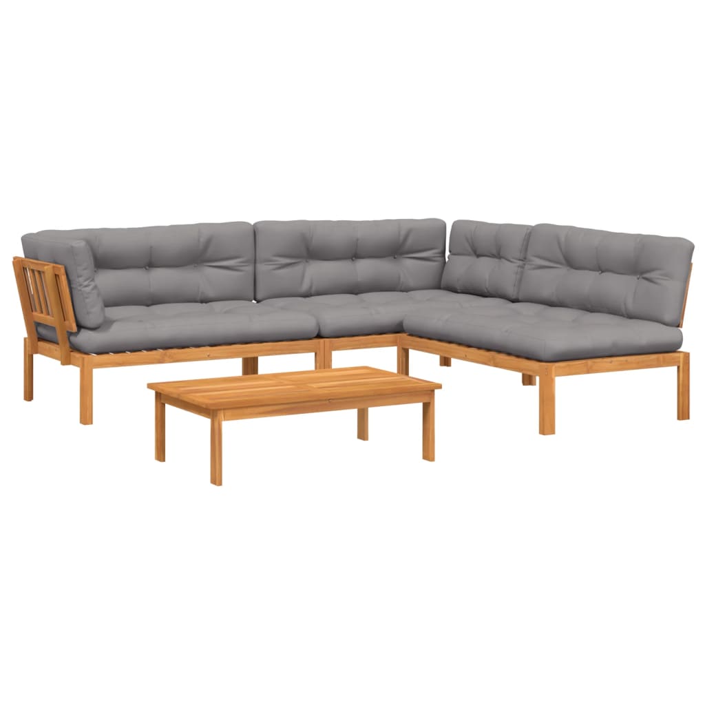 4-Delige Loungeset Pallet Met Kussens Massief Acaciahout Grijs 1