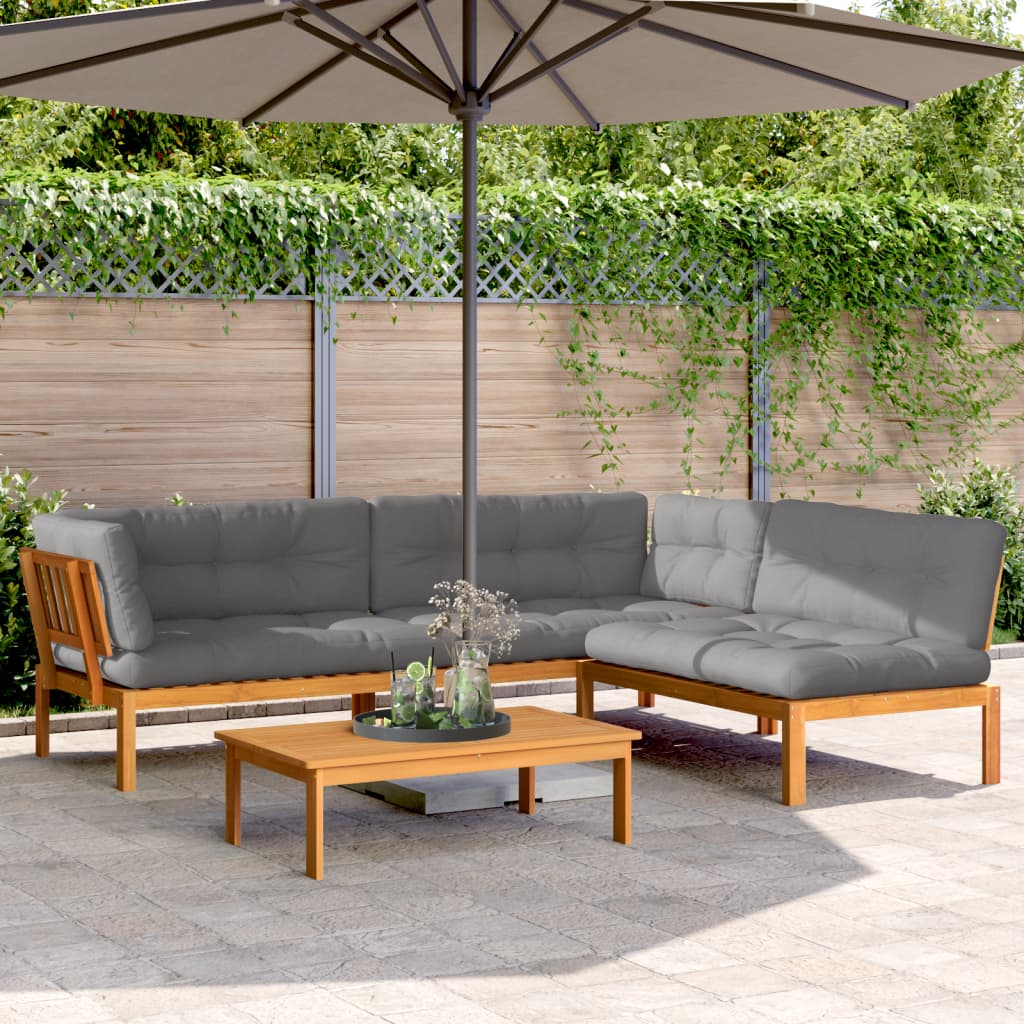 4-Delige Loungeset Pallet Met Kussens Massief Acaciahout Grijs 1