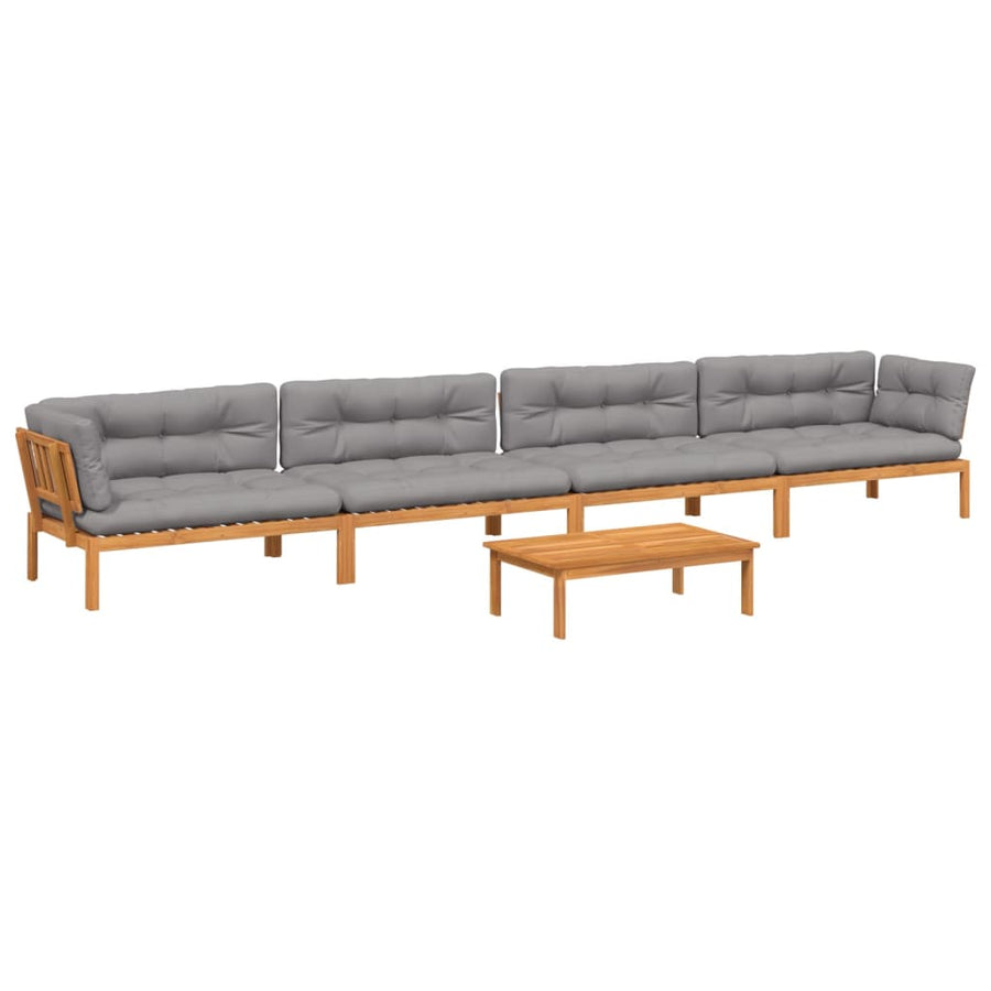 5-delige Loungeset pallet met kussens massief acaciahout