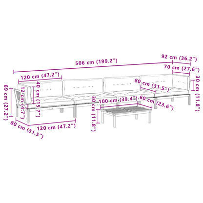 5-delige Loungeset pallet met kussens massief acaciahout