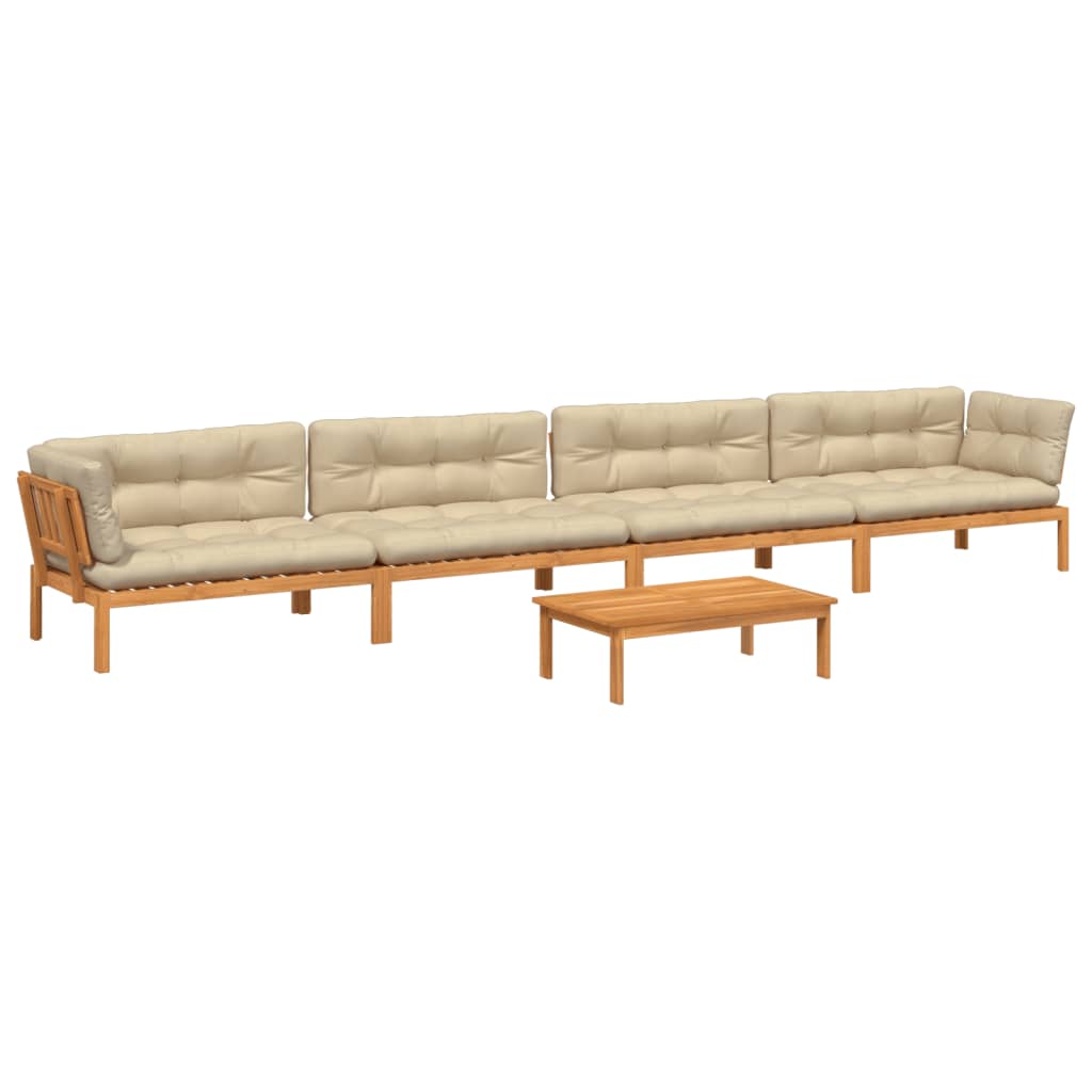 5-Delige Loungeset Pallet Met Kussens Massief Acaciahout Beige 1