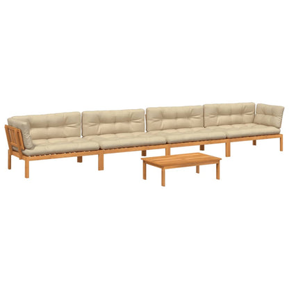5-Delige Loungeset Pallet Met Kussens Massief Acaciahout Beige 1