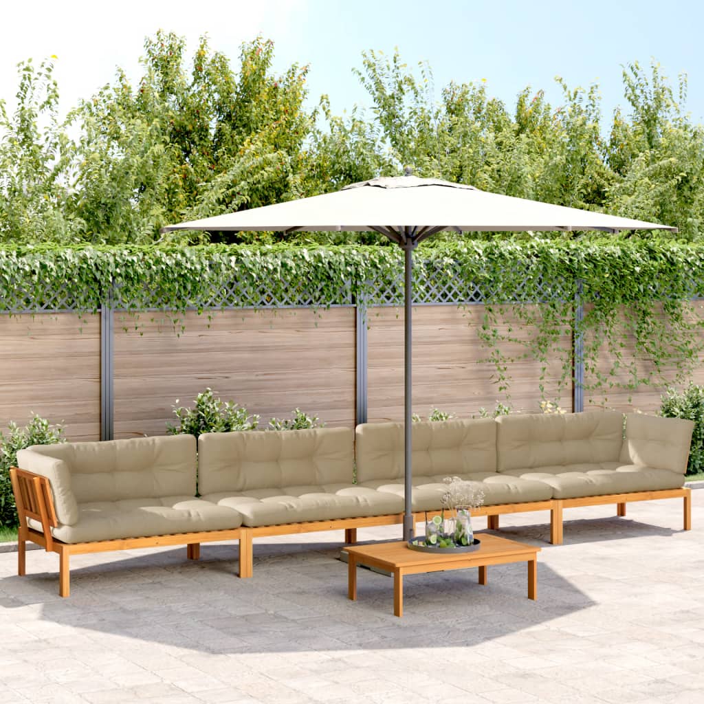 5-Delige Loungeset Pallet Met Kussens Massief Acaciahout Beige 1
