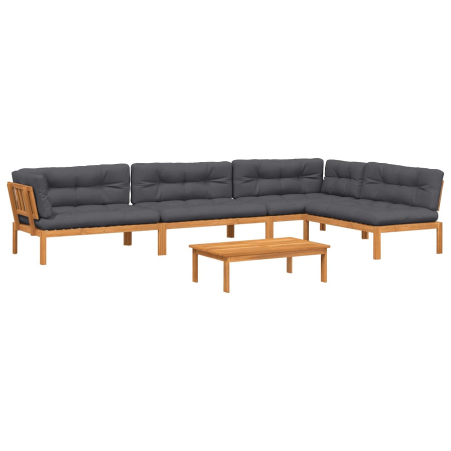 5-delige Loungeset pallet met kussens massief acaciahout