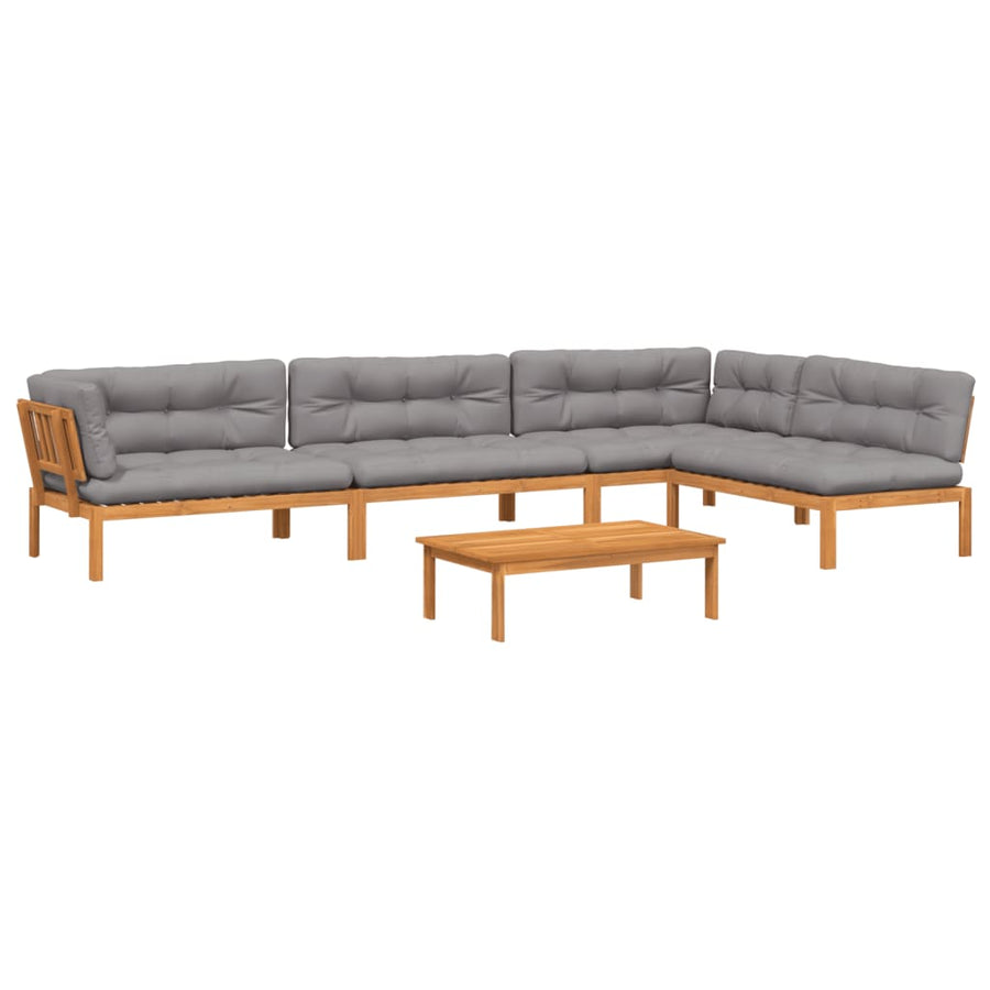 5-delige Loungeset pallet met kussens massief acaciahout