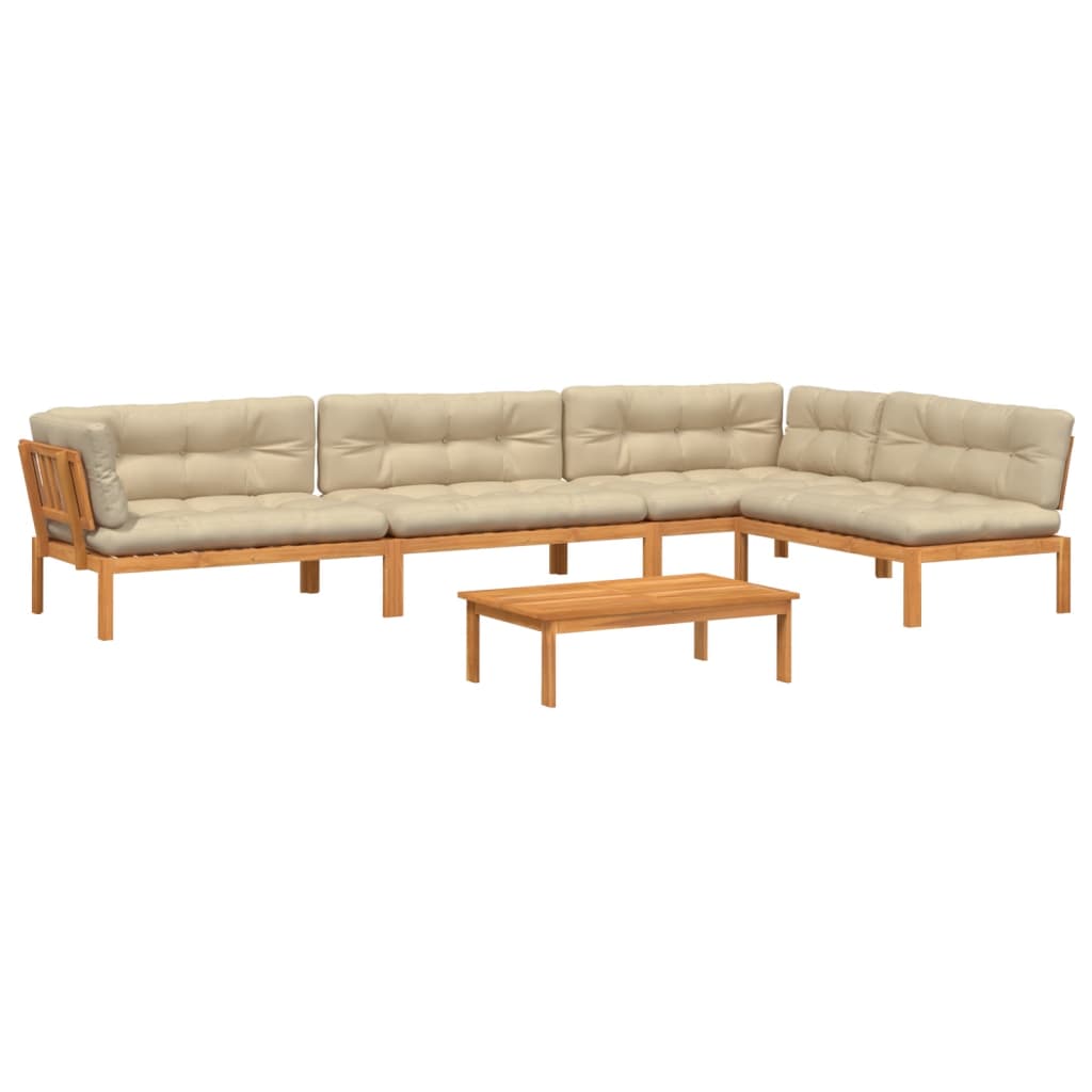 5-Delige Loungeset Pallet Met Kussens Massief Acaciahout Beige 1
