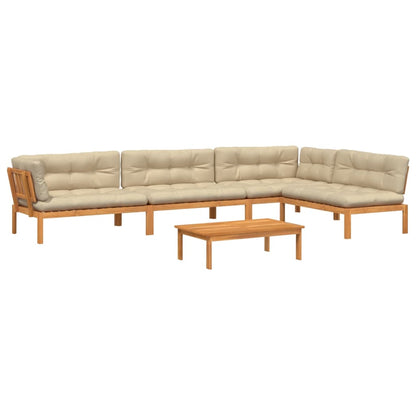 5-Delige Loungeset Pallet Met Kussens Massief Acaciahout Beige 1