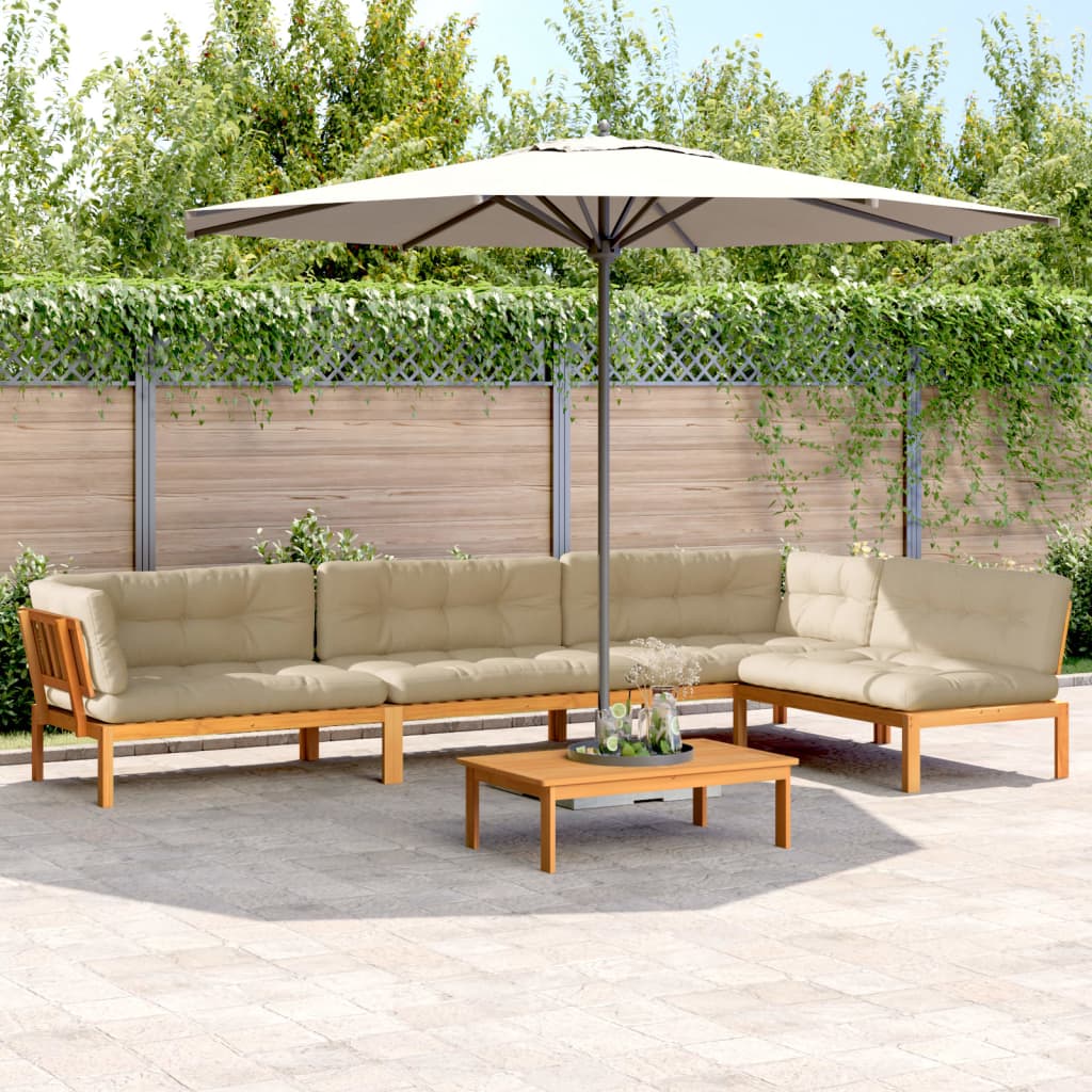 5-Delige Loungeset Pallet Met Kussens Massief Acaciahout Beige 1