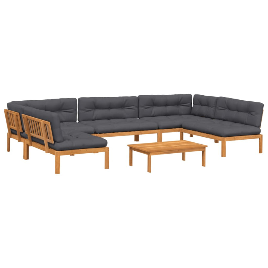 6-Delige Loungeset Pallet Met Kussens Massief Acaciahout Antraciet 1