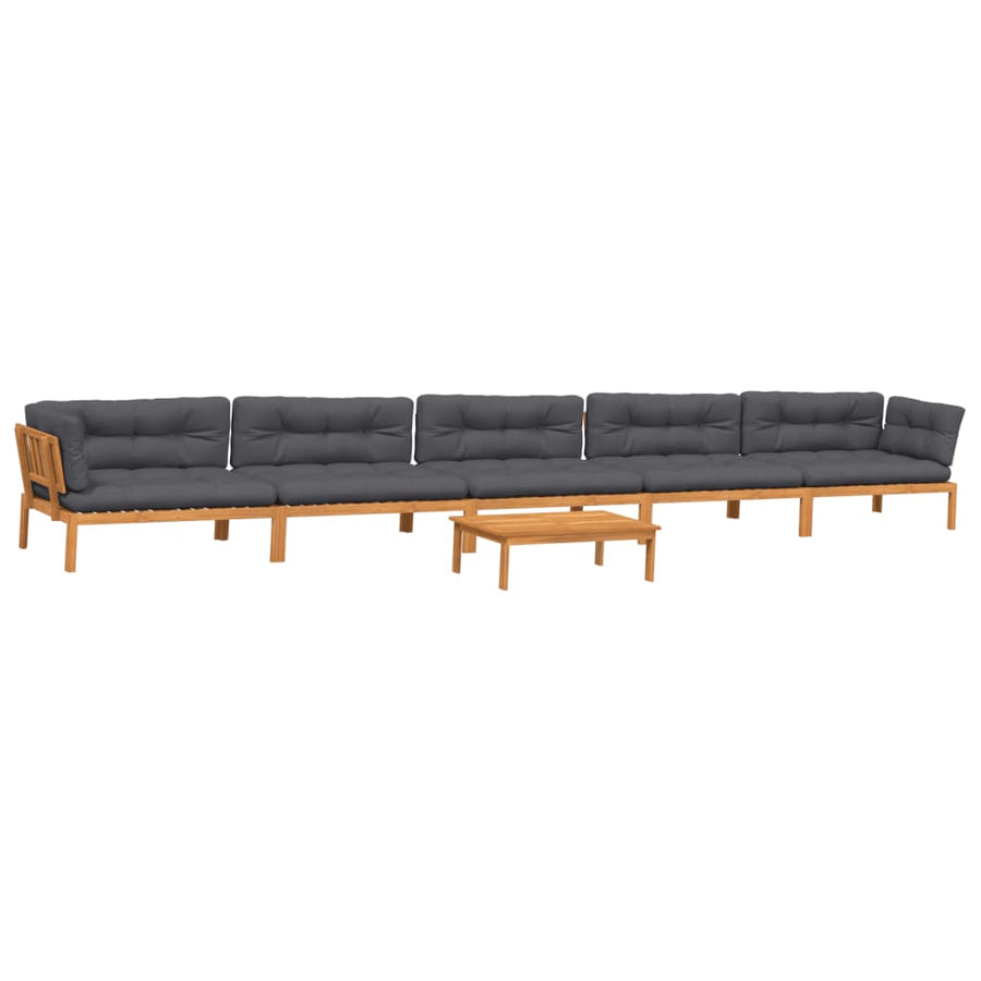 6-Delige Loungeset Pallet Met Kussens Massief Acaciahout Antraciet 1