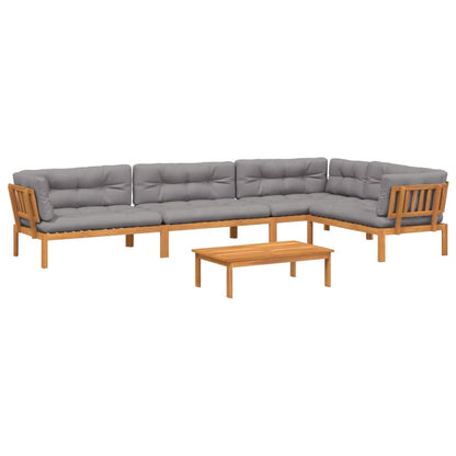 5-Delige Loungeset Pallet Met Kussens Massief Acaciahout Grijs 1