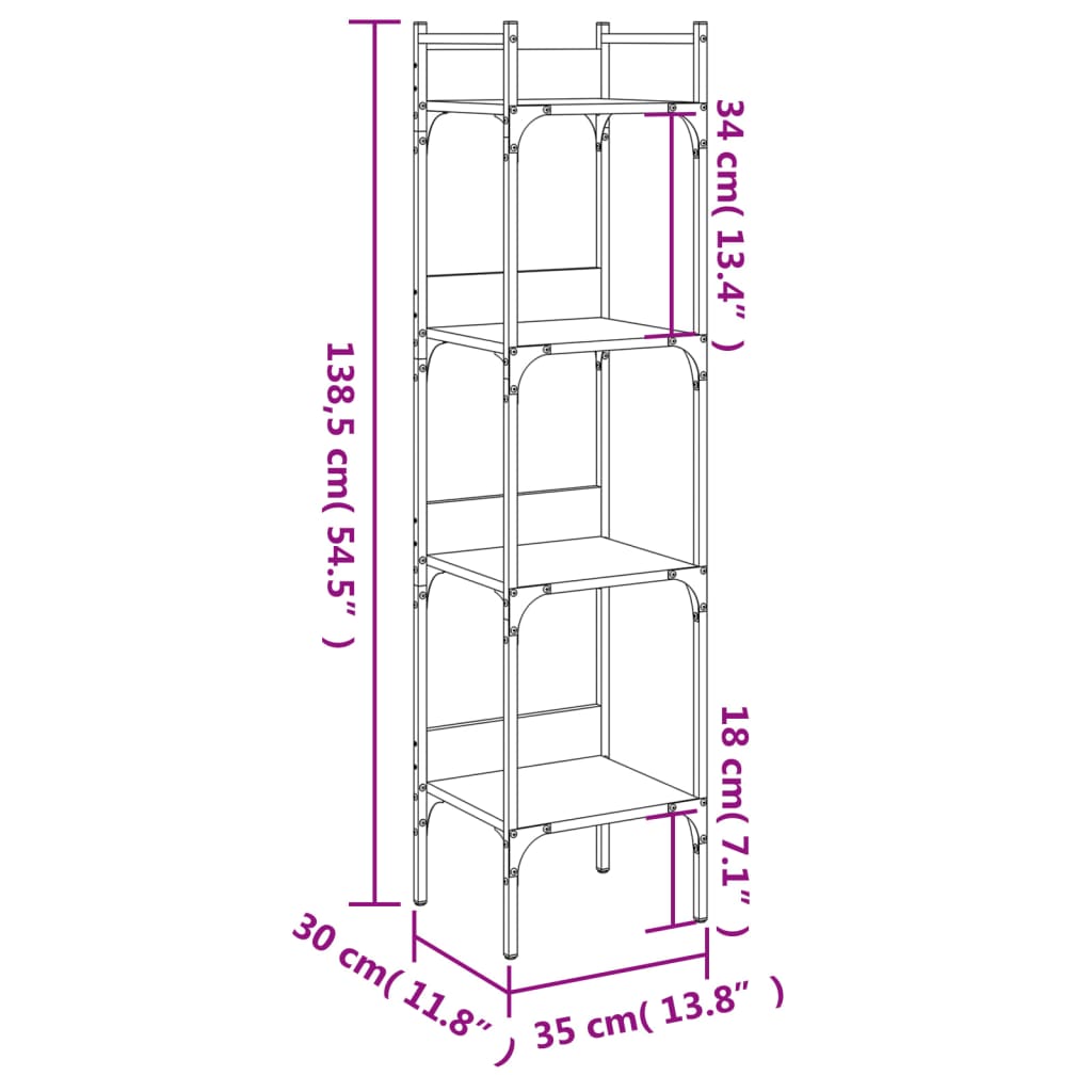 Boekenkast 4-Laags 35X30X38,5 Cm Bewerkt Hout 35 x 30 x 138.5 cm Zwart