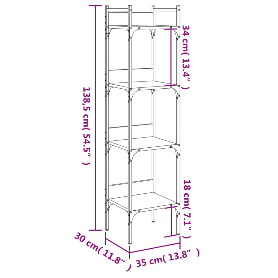 Boekenkast 4-Laags 35X30X38,5 Cm Bewerkt Hout 35 x 30 x 138.5 cm Zwart