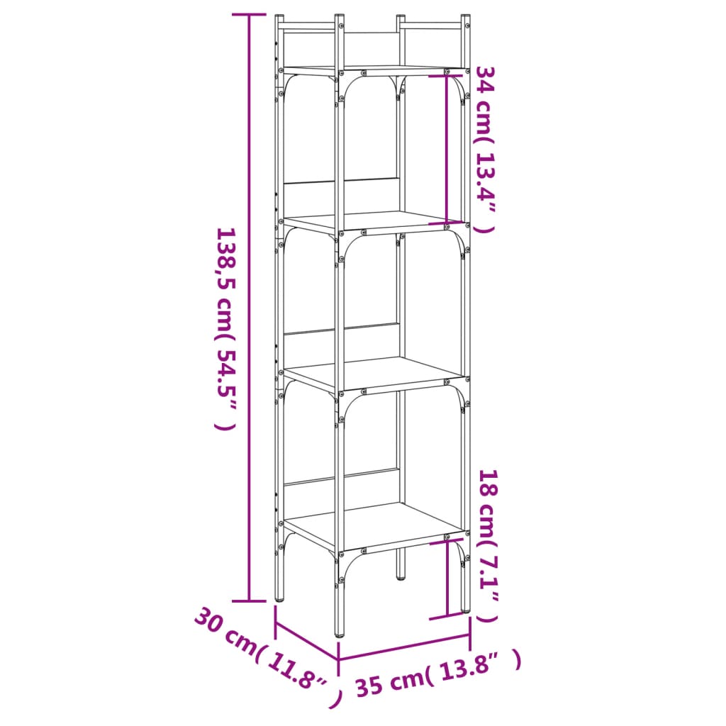 Boekenkast 4-Laags 35X30X38,5 Cm Bewerkt Hout 35 x 30 x 138.5 cm Grijs sonoma