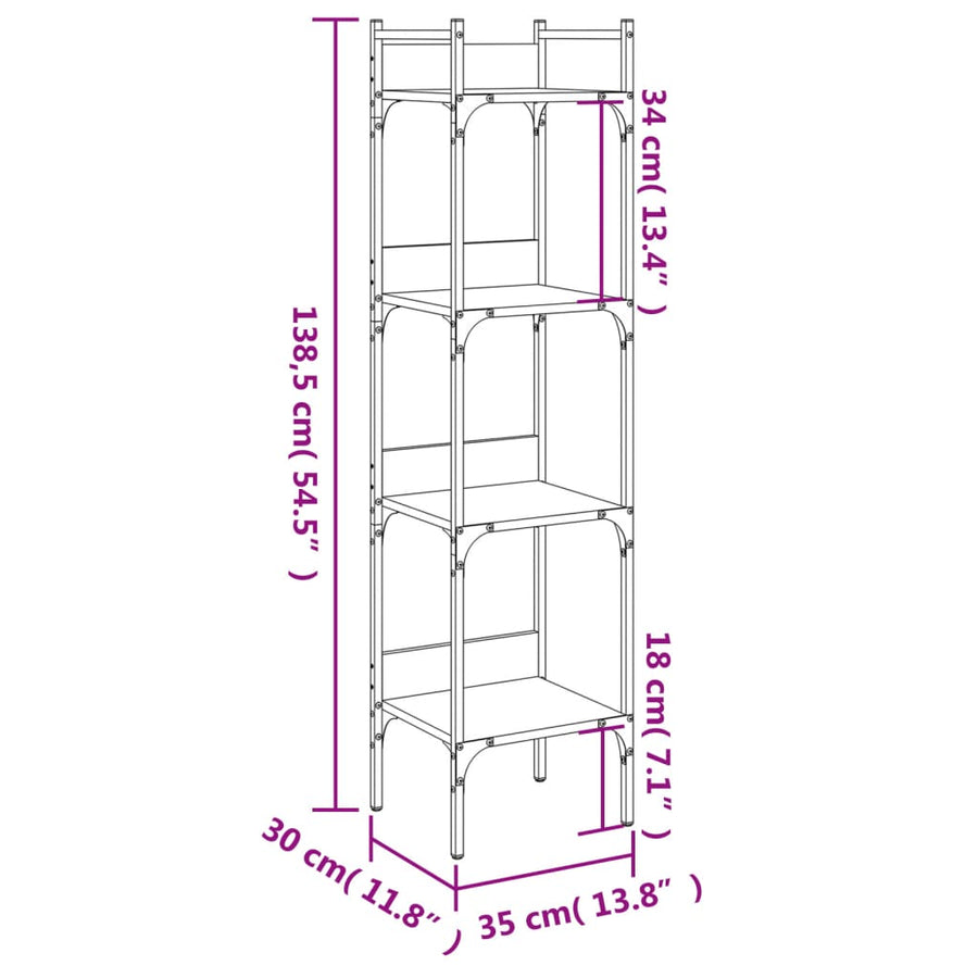 Boekenkast 4-Laags 35X30X38,5 Cm Bewerkt Hout 35 x 30 x 138.5 cm Grijs sonoma