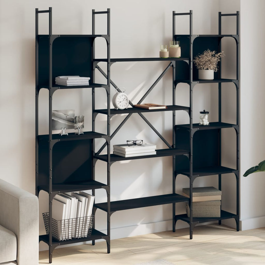 Boekenkast 55,5X24X66,5 Cm Bewerkt Hout 155.5 x 24 x 166.5 cm Zwart