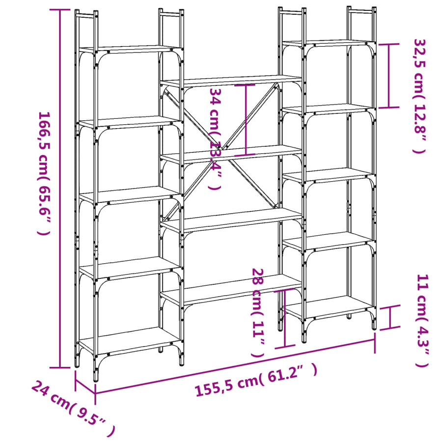 Boekenkast 155,5X24X166,5 Cm Bewerkt Hout Kleurig Gerookt eiken