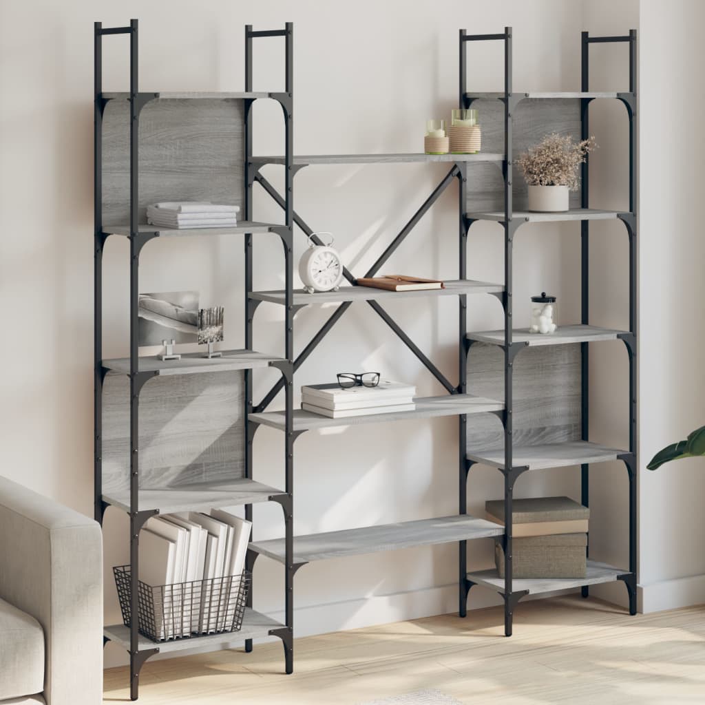 Boekenkast 55,5X24X66,5 Cm Bewerkt Hout Eiken 155.5 x 24 x 166.5 cm Grijs sonoma
