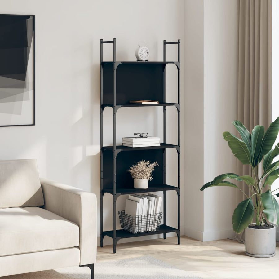 Boekenkast 5-Laags 60,5X24X66,5 Cm Bewerkt Hout 60.5 x 24 x 166.5 cm Zwart