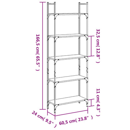 Boekenkast 5-Laags 60,5X24X66,5 Cm Bewerkt Hout 60.5 x 24 x 166.5 cm Zwart