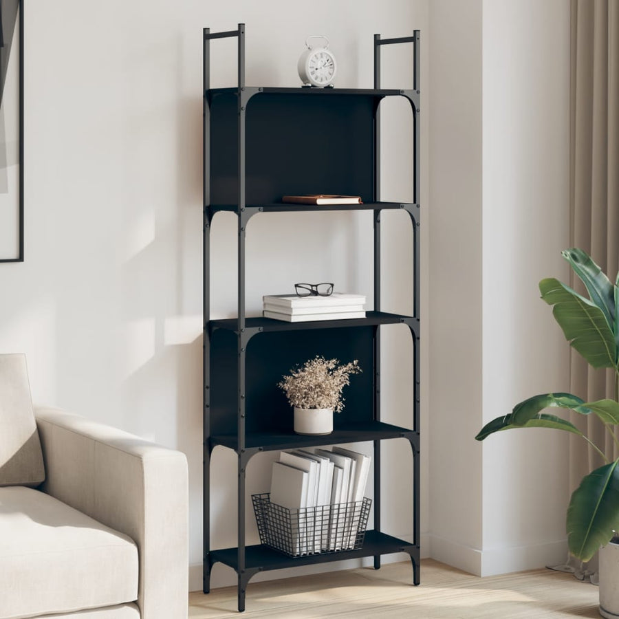 Boekenkast 5-Laags 60,5X24X66,5 Cm Bewerkt Hout 60.5 x 24 x 166.5 cm Zwart