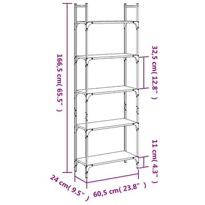 Boekenkast 5-Laags 60,5X24X66,5 Cm Bewerkt Hout 60.5 x 24 x 166.5 cm Gerookt eiken
