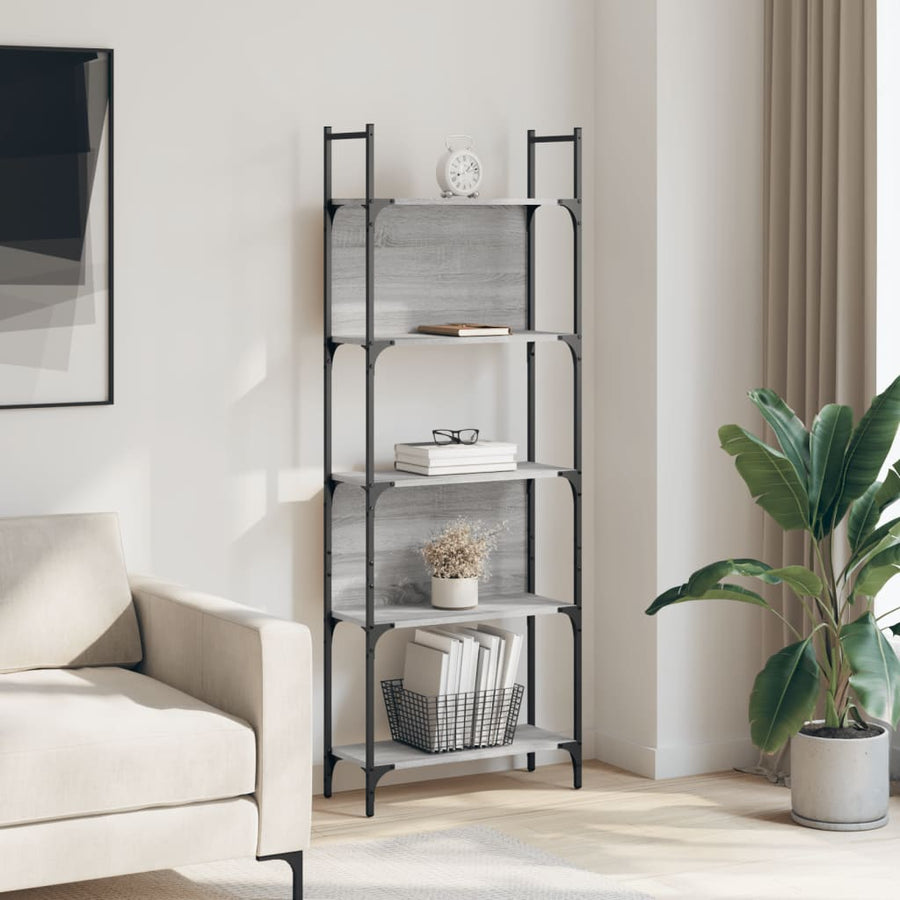 Boekenkast 5-Laags 60,5X24X66,5 Cm Bewerkt Hout 60.5 x 24 x 166.5 cm Grijs sonoma