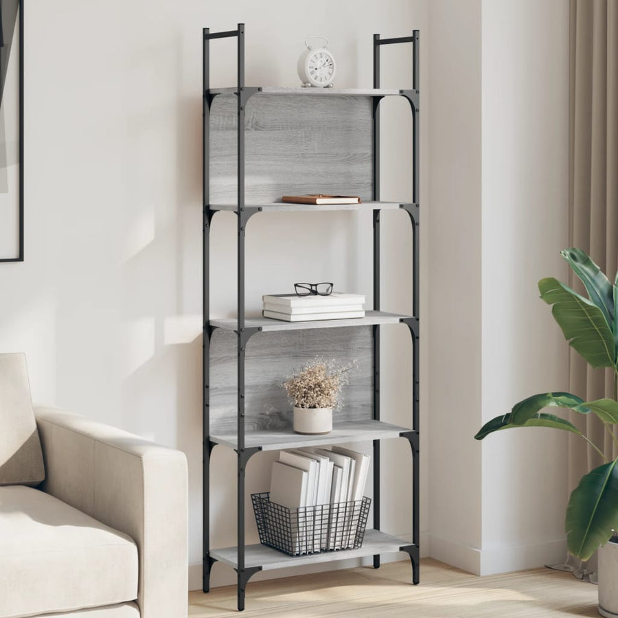 Boekenkast 5-Laags 60,5X24X66,5 Cm Bewerkt Hout 60.5 x 24 x 166.5 cm Grijs sonoma