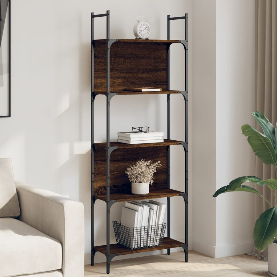 Boekenkast 5-Laags 60,5X24X66,5 Cm Bewerkt Hout Bruineiken 60.5 x 24 x 166.5 cm bruin eikenkleur