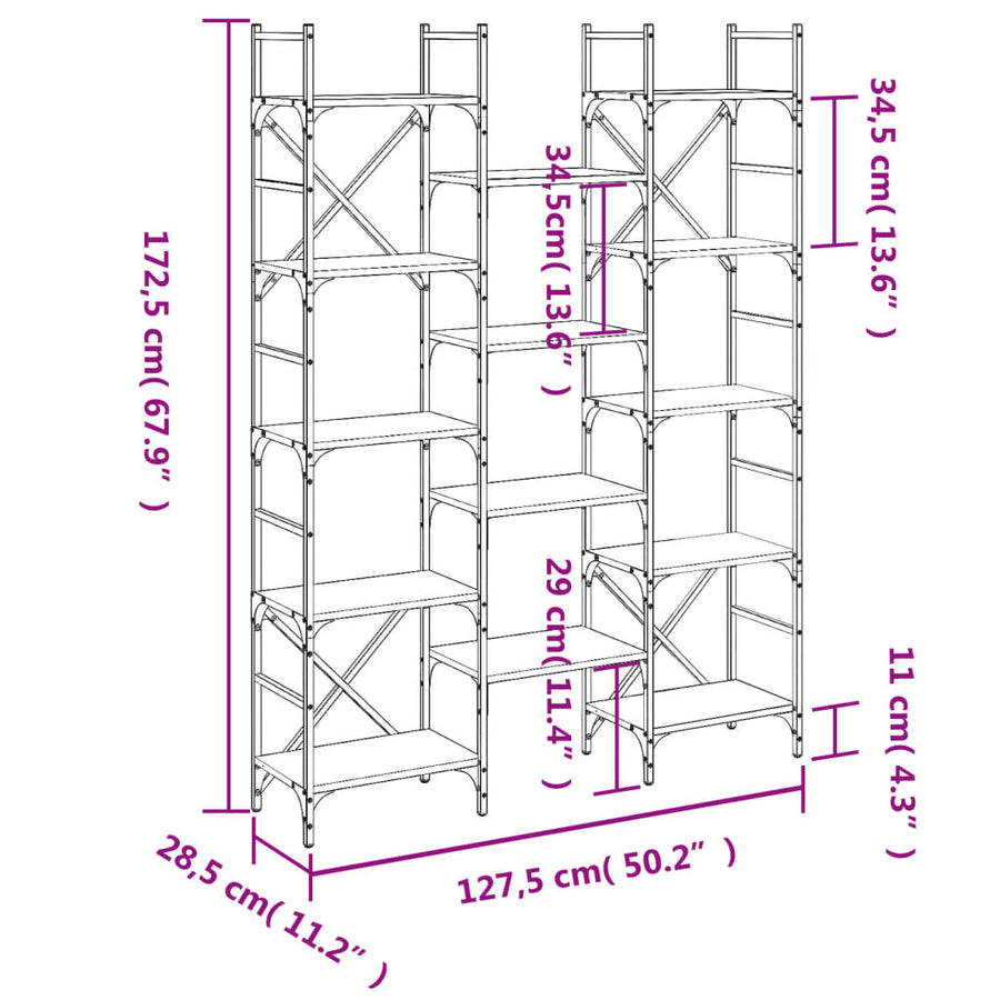 Boekenkast 27,5X28,5X72,5 Cm Bewerkt Hout 127.5 x 28.5 x 172.5 cm Zwart