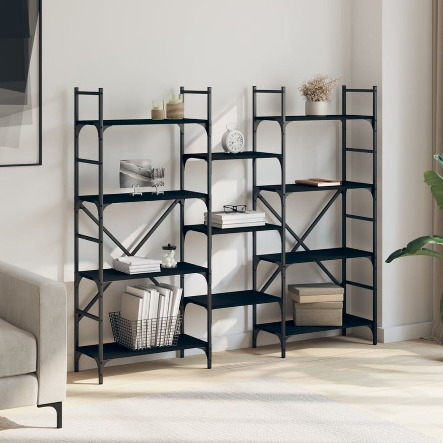 Boekenkast 60X28,5X36,5 Cm Bewerkt Hout 160 x 28.5 x 136.5 cm Zwart