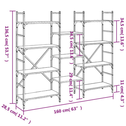 Boekenkast 60X28,5X36,5 Cm Bewerkt Hout 160 x 28.5 x 136.5 cm Zwart