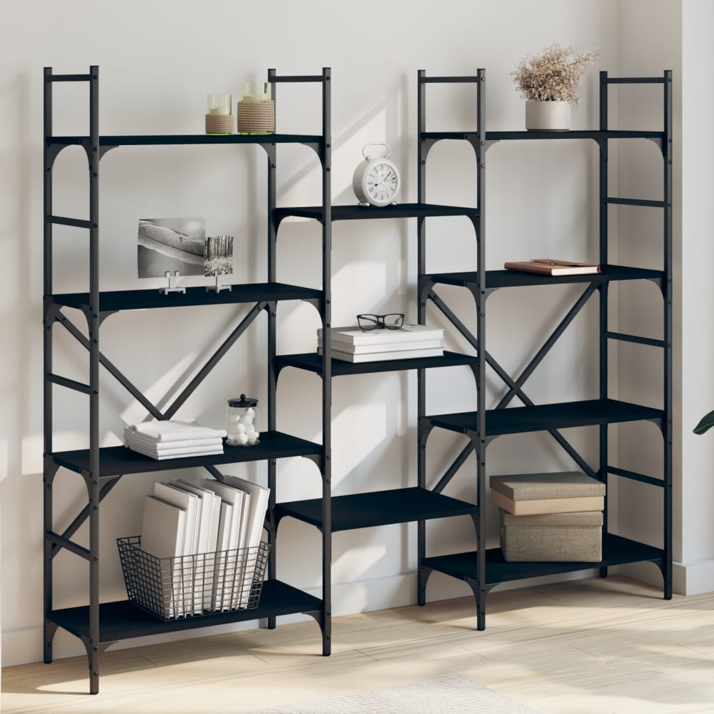 Boekenkast 60X28,5X36,5 Cm Bewerkt Hout 160 x 28.5 x 136.5 cm Zwart